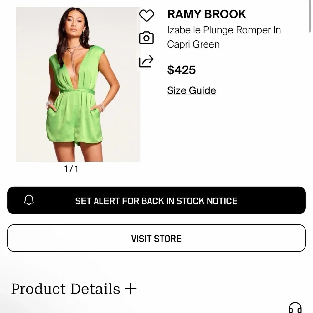 Ramy Brook Isabelle Plunge Romper in Capri Green